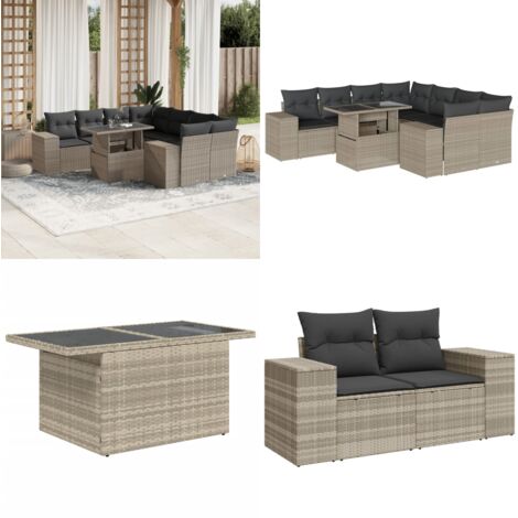 Set Divano da Giardino 9pz con Cuscini Grigio Chiaro Polyrattan - Sedute da esterno - Tavolo da giardino