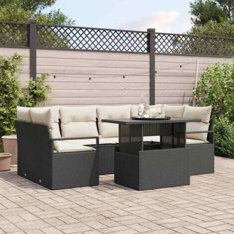 Set Divano da Giardino con archiviazione 7 pcs Nero polyrattan vidaXL