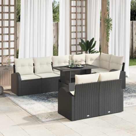 Set Divano da Giardino con archiviazione 9 pcs Nero Poly Rattan vidaXL