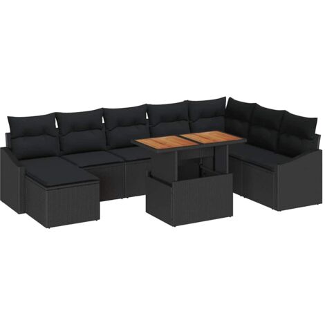 Set Divano da Giardino con archiviazione 9 pcs Nero Poly Rattan vidaXL