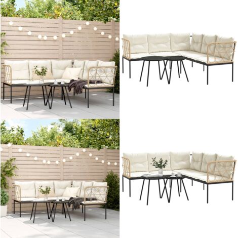 Set Divano da Giardino con Cuscini Nero Acciaio e Textilene - Cuscini da seduta - Tavolo da patio