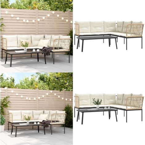 Set Divano da Giardino con Cuscini Nero Acciaio e Textilene - Cuscini da seduta - Tavolo da patio