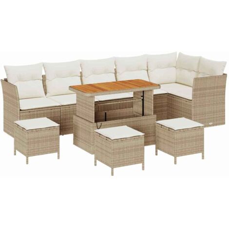 Set Divano da Giardino con cuscino 10 pcs beige e panna vidaXL