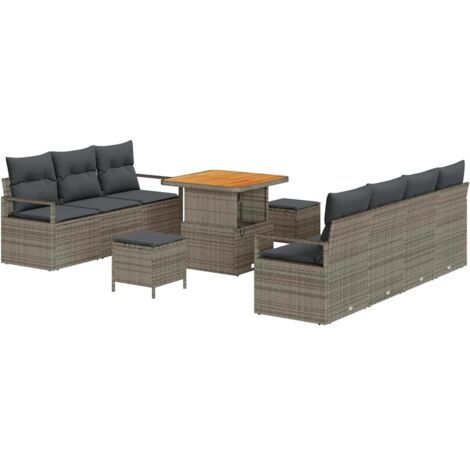 Set Divano da Giardino con cuscino 10 pcs Grigio Poly Rattan vidaXL