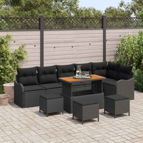 Set Divano da Giardino con cuscino 10 pcs Nero polyrattan vidaXL