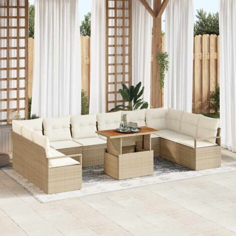 Set Divano da Giardino con cuscino 11 pcs Beige e Crema vidaXL