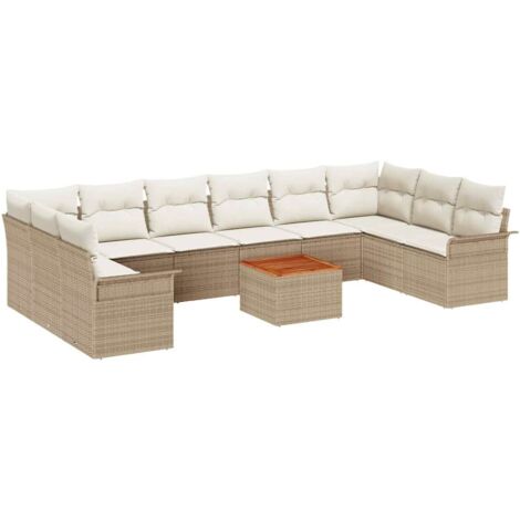 Set Divano da Giardino con cuscino 11 pcs Beige e Crema vidaXL