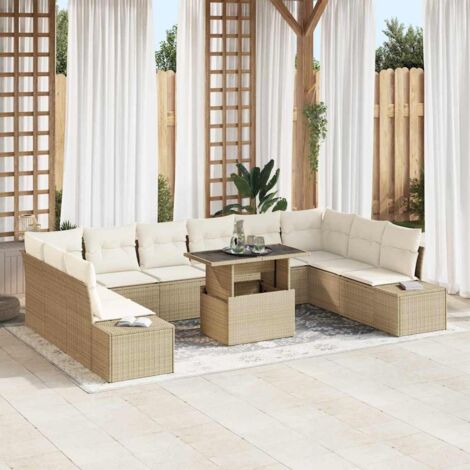 Set Divano da Giardino con cuscino 11 pcs beige e panna vidaXL