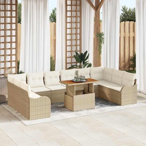 Set Divano da Giardino con cuscino 11 pcs beige e panna vidaXL