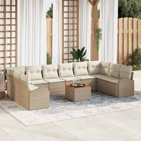 Set Divano da Giardino con cuscino 11 pcs Beige polyrattan vidaXL