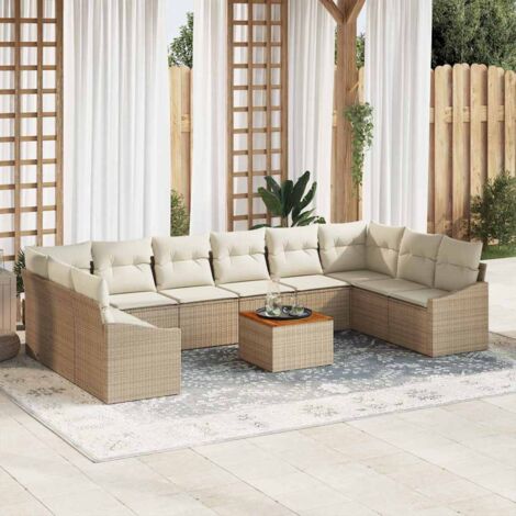 Set Divano da Giardino con cuscino 11 pcs Beige polyrattan vidaXL