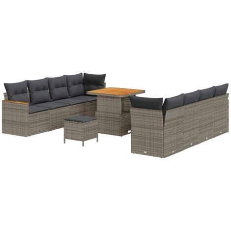 Set Divano da Giardino con cuscino 11 pcs Grigio Poly Rattan vidaXL