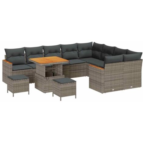 Set Divano da Giardino con cuscino 12 pcs Grigio Poly Rattan vidaXL