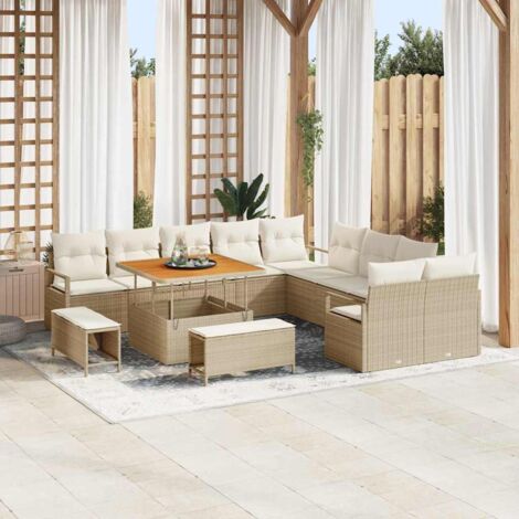 Set Divano da Giardino con cuscino 13 pcs Beige polyrattan vidaXL