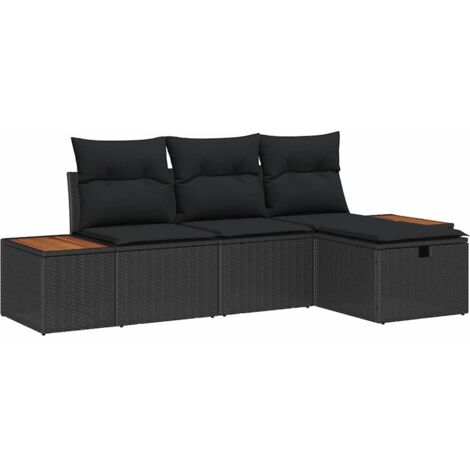Set Divano da Giardino con cuscino 4 pcs Nero Poly Rattan vidaXL