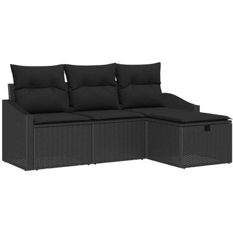 Set Divano da Giardino con cuscino 4 pcs Nero Poly Rattan vidaXL