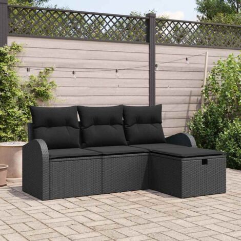 Set Divano da Giardino con cuscino 4 pcs Nero Poly Rattan vidaXL