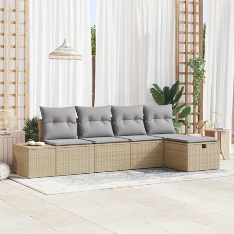 Set Divano da Giardino con cuscino 5 pcs Beige polyrattan vidaXL