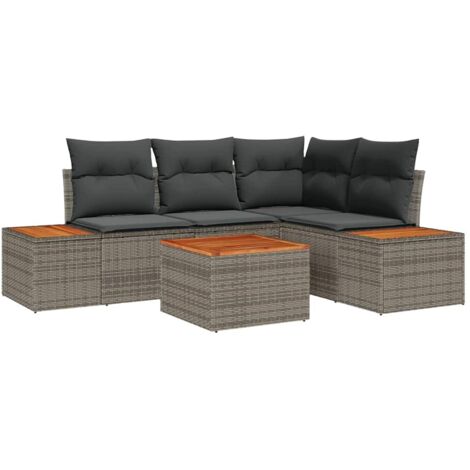Set Divano da Giardino con cuscino 5 pcs Grigio Poly Rattan vidaXL