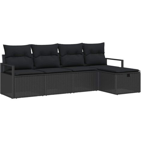 Set Divano da Giardino con cuscino 5 pcs Nero Poly Rattan vidaXL