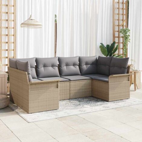 Set Divano da Giardino con cuscino 6 pcs Beige Poly Rattan vidaXL