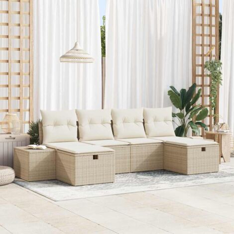 Set Divano da Giardino con cuscino 6 pcs Beige polyrattan vidaXL