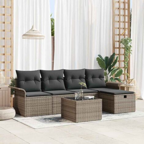 Set Divano da Giardino con cuscino 6 pcs Grigio Poly Rattan vidaXL