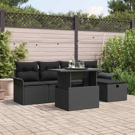 Set Divano da Giardino con cuscino 6 pcs Nero Poly Rattan vidaXL