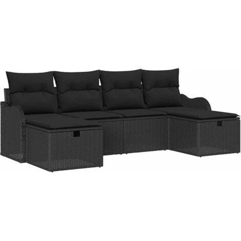 Set Divano da Giardino con cuscino 6 pcs Nero Poly Rattan vidaXL
