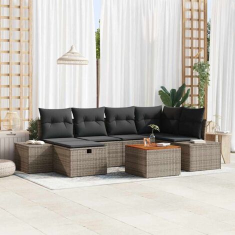 Set Divano da Giardino con cuscino 7 pcs Grigio Poly Rattan vidaXL