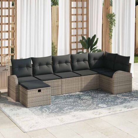 Set Divano da Giardino con cuscino 7 pcs Grigio Poly Rattan vidaXL