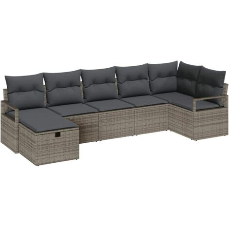 Set Divano da Giardino con cuscino 7 pcs Grigio Poly Rattan vidaXL