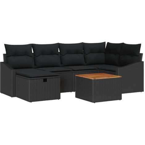 Set Divano da Giardino con cuscino 7 pcs Nero Poly Rattan vidaXL