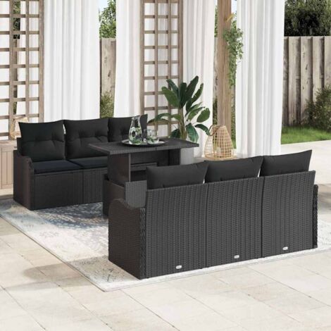 Set Divano da Giardino con cuscino 7 pcs Nero Poly Rattan vidaXL