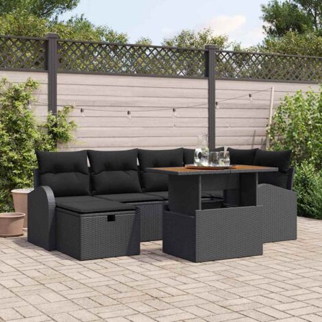 Set Divano da Giardino con cuscino 7 pcs Nero Poly Rattan vidaXL