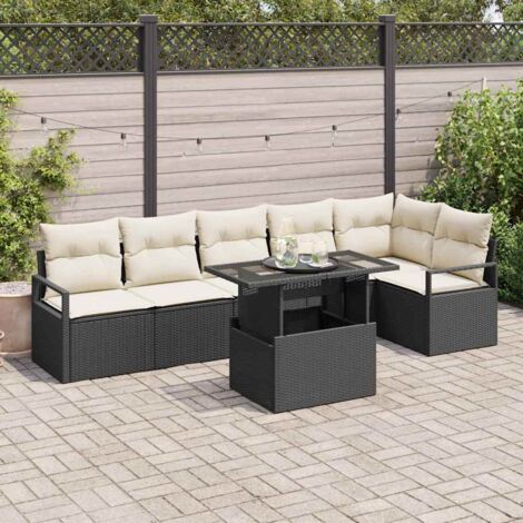 Set Divano da Giardino con cuscino 7 pcs Nero Poly Rattan vidaXL