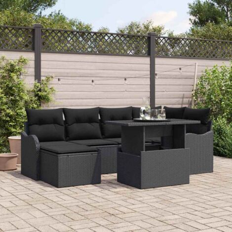 Set Divano da Giardino con cuscino 7 pcs Nero Poly Rattan vidaXL