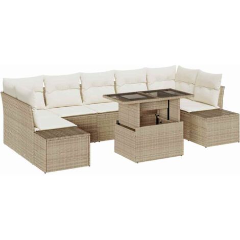 Set Divano da Giardino con cuscino 8 pcs Beige e Crema vidaXL