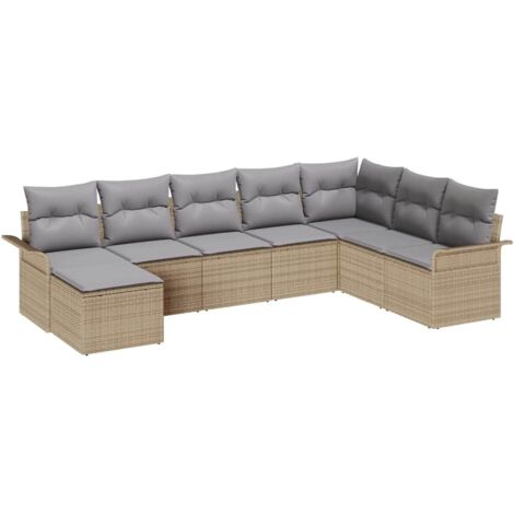 Set Divano da Giardino con cuscino 8 pcs Beige Poly Rattan vidaXL