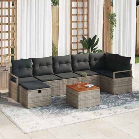 Set Divano da Giardino con cuscino 8 pcs Grigio Poly Rattan vidaXL