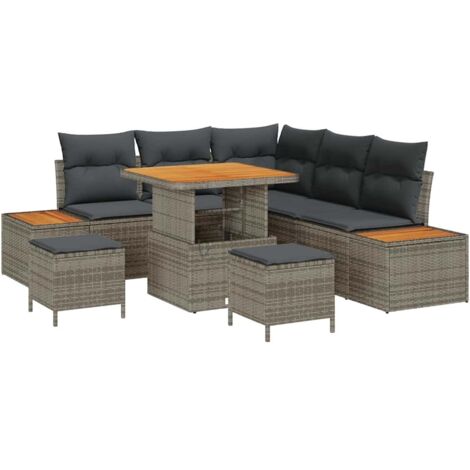 Set Divano da Giardino con cuscino 8 pcs Grigio Poly Rattan vidaXL
