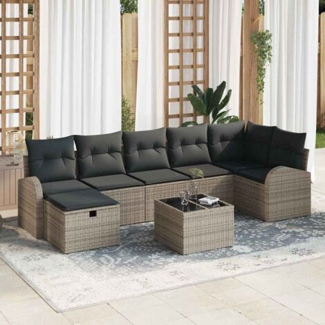 Set Divano da Giardino con cuscino 8 pcs Grigio Poly Rattan vidaXL