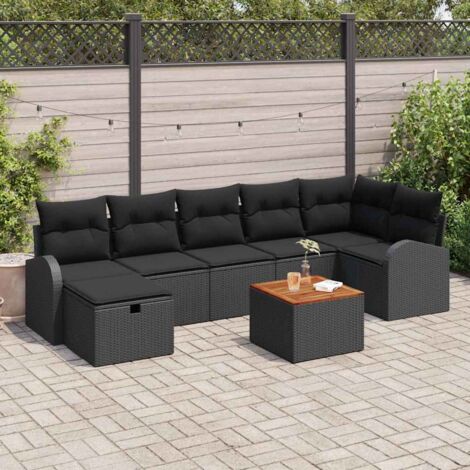 Set Divano da Giardino con cuscino 8 pcs Nero Poly Rattan vidaXL
