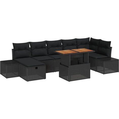 Set Divano da Giardino con cuscino 8 pcs Nero Poly Rattan vidaXL