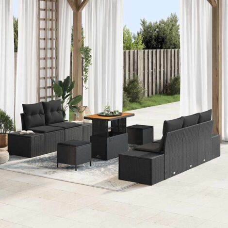 Set Divano da Giardino con cuscino 8 pcs Nero Poly Rattan vidaXL