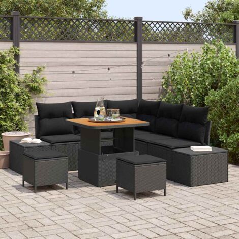 Set Divano da Giardino con cuscino 8 pcs Nero Poly Rattan vidaXL