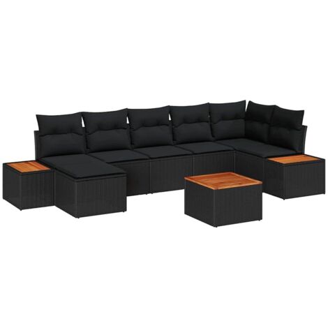 Set Divano da Giardino con cuscino 8 pcs Nero Polyrattan vidaXL