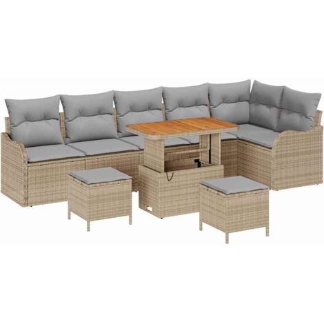 Set Divano da Giardino con cuscino 9 pcs Beige e Grigio Chiaro vidaXL
