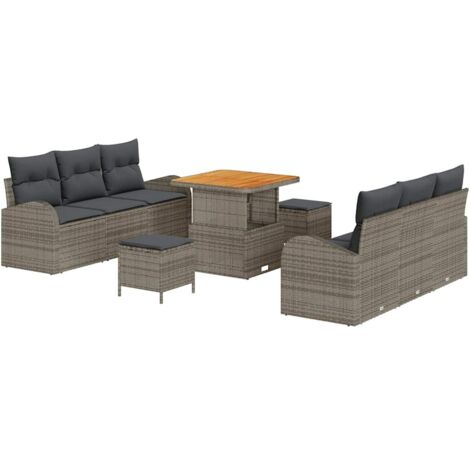 Set Divano da Giardino con cuscino 9 pcs Grigio 80 x 80 x 71 cm vidaXL