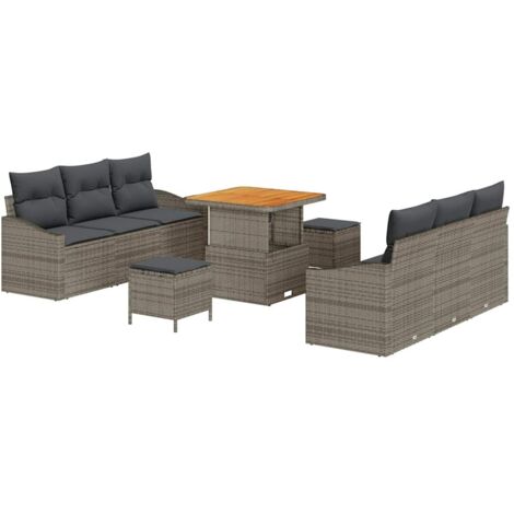 Set Divano da Giardino con cuscino 9 pcs Grigio Poly Rattan vidaXL